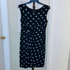 Black with aqua polka dots, mid length dress size 16